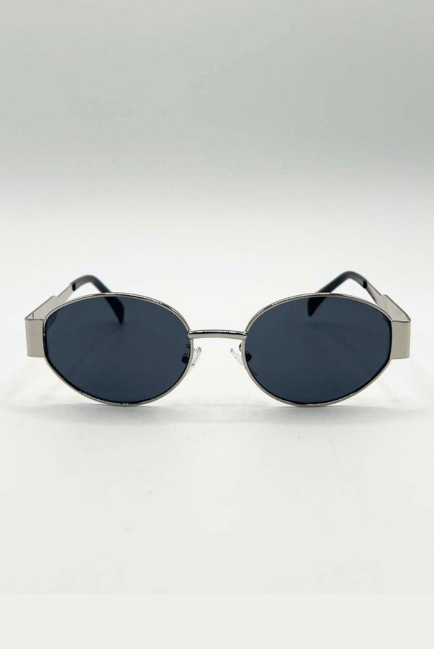 Oval Metal Frame Sunglasses In Silver Grey SG2501821