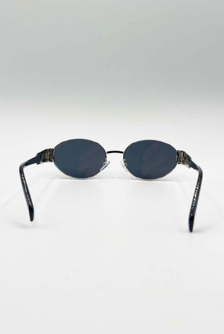 Oval Metal Frame Sunglasses In Silver Grey SG2501821