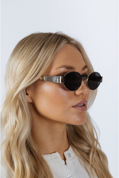 Grey - Oval Metal Frame Sunglasses In Silver Grey by SVNX