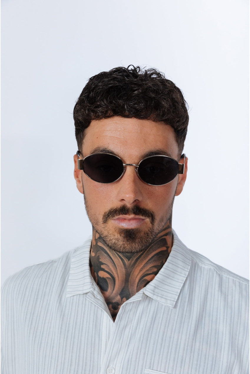 Oval Metal Frame Sunglasses In Silver Grey SG2501821