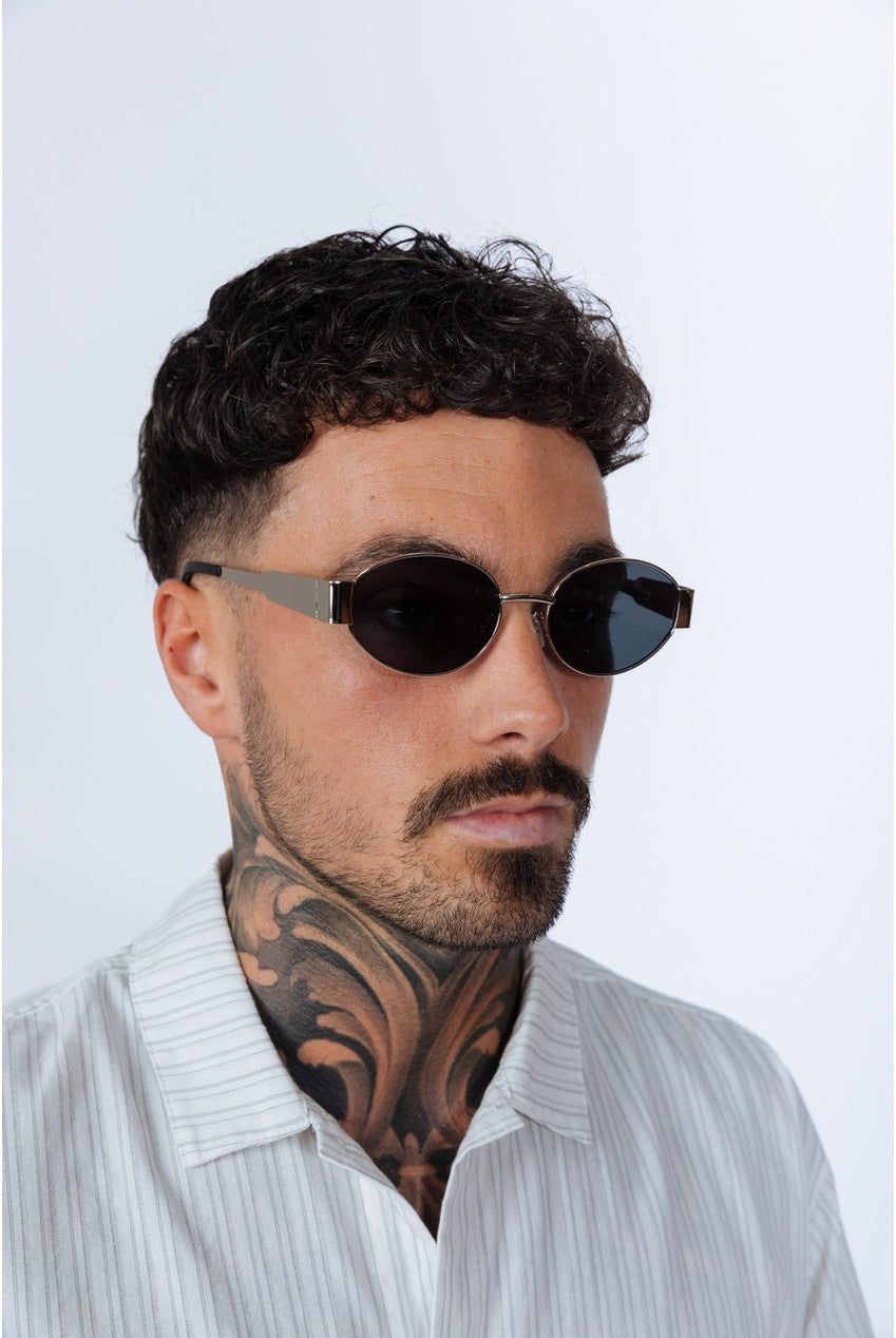 Oval Metal Frame Sunglasses In Silver Grey SG2501821