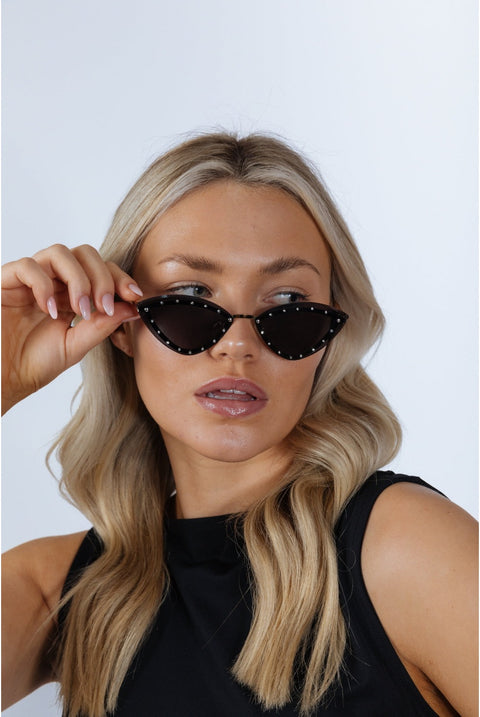 Diamante Cat-Eye Sunglasses In Black by SVNX