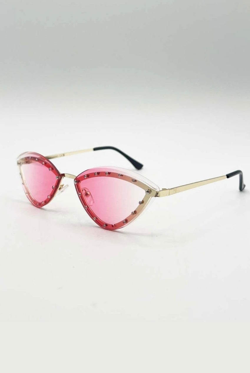 Diamante Cat-Eye Sunglasses In Pink SG2501909