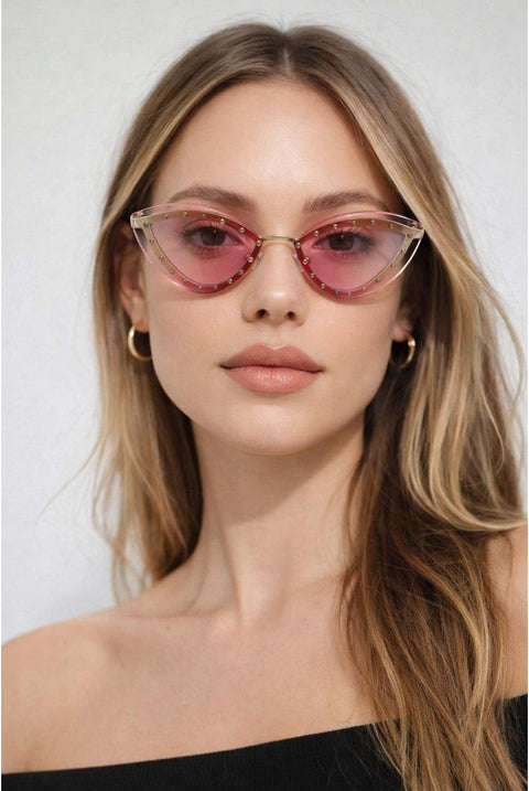 Diamante Cat-Eye Sunglasses In Pink by SVNX