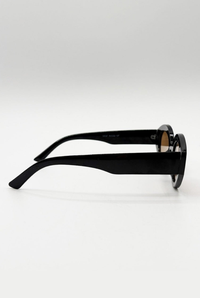 Retro Small Oval Sunglasses Black Brown SG2502502