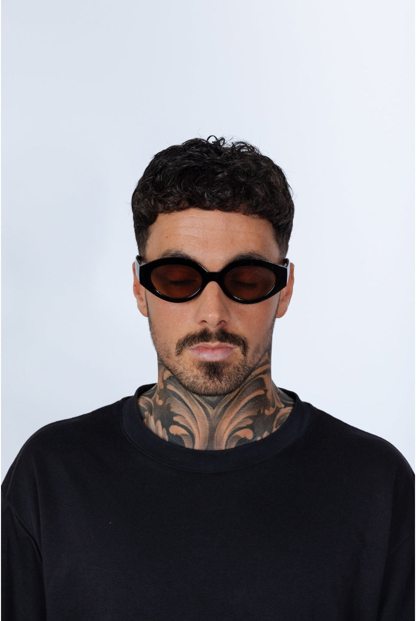 Retro Small Oval Sunglasses Black Brown SG2502502