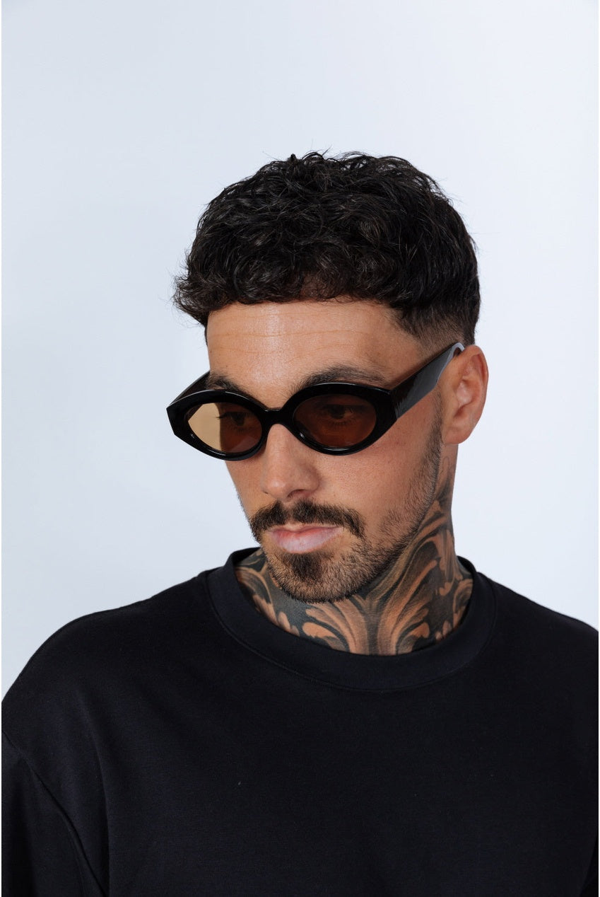 Retro Small Oval Sunglasses Black Brown SG2502502