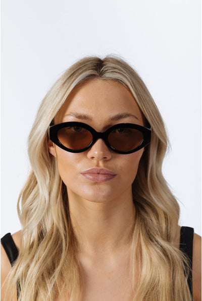 Black - Retro Small Oval Sunglasses Black Brown by SVNX