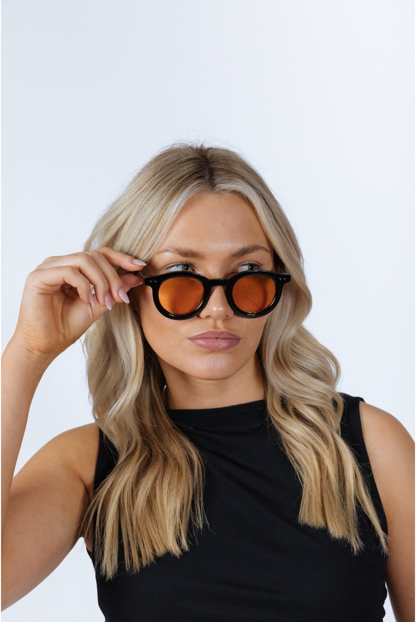 Bold Rounded Sunglasses In Black Orange SG2502713