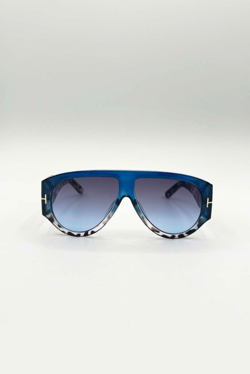 Oversized Rounded Sunglasses Blue Black SG2502901