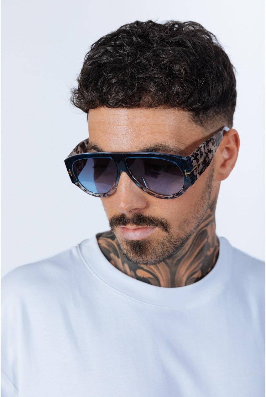 Oversized Rounded Sunglasses Blue Black SG2502901