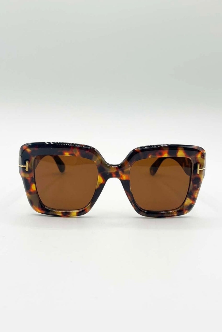 Bold Square Sunglasses In Leopard Brown SG2503005