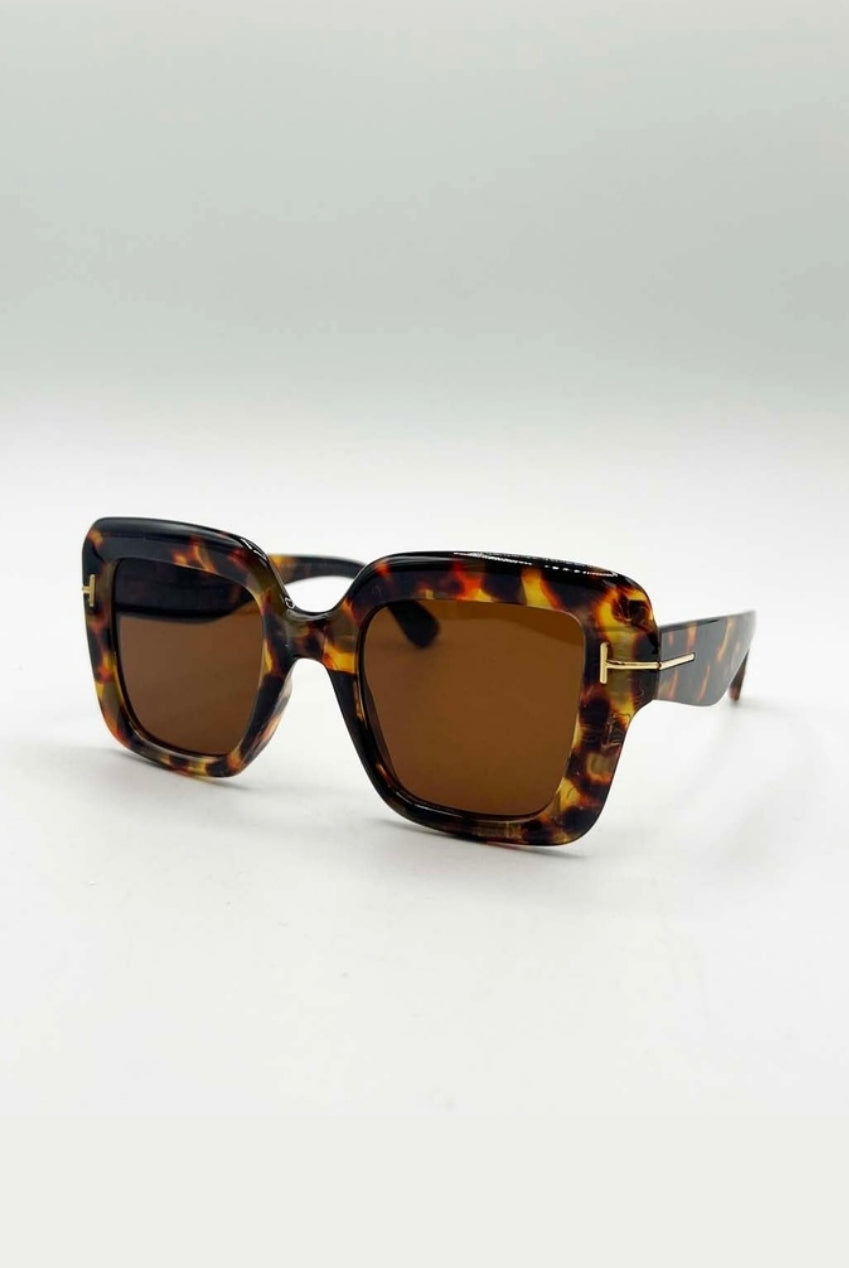 Bold Square Sunglasses In Leopard Brown SG2503005