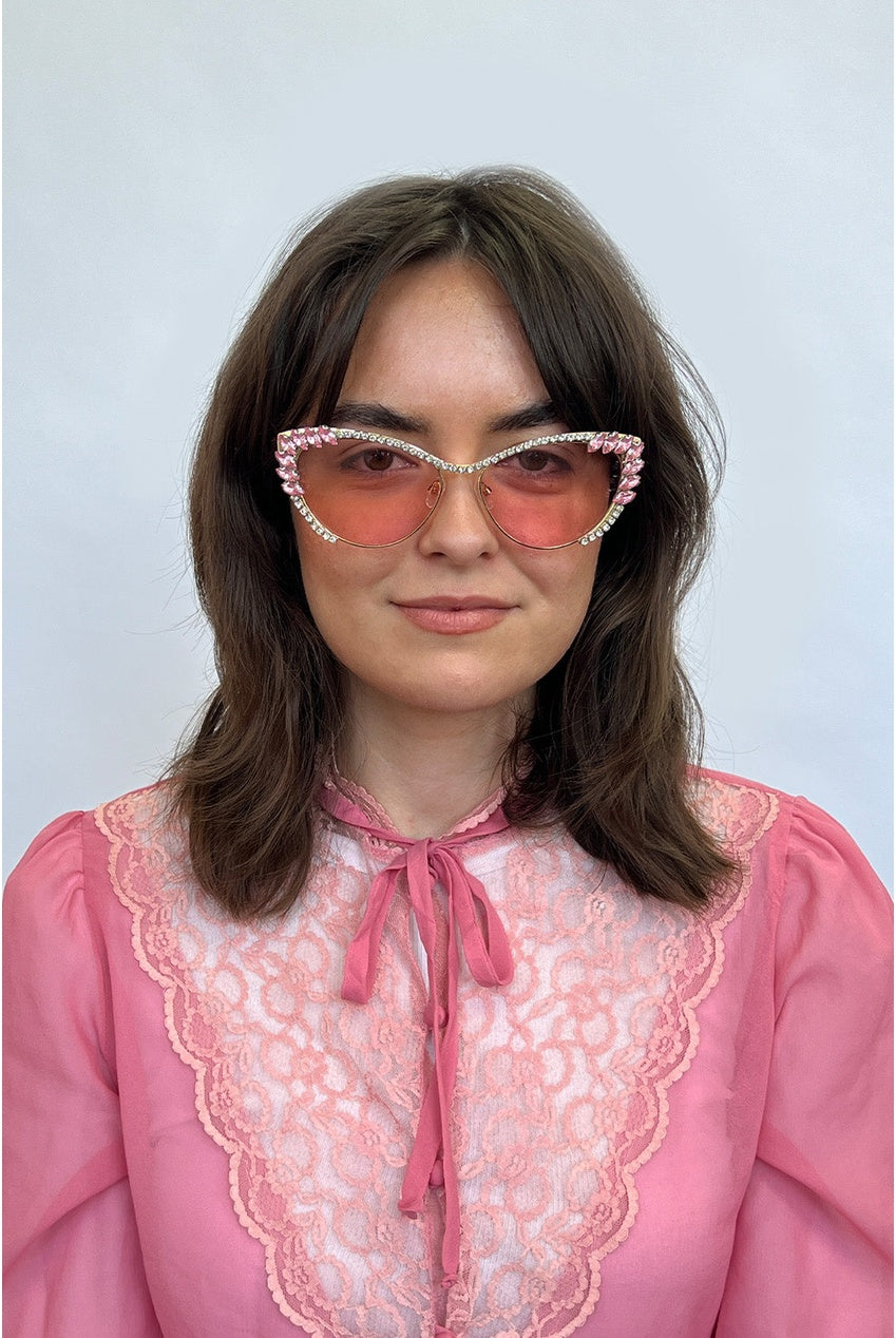 Cat-Eye Diamante Sunglasses In Pink SG2503609