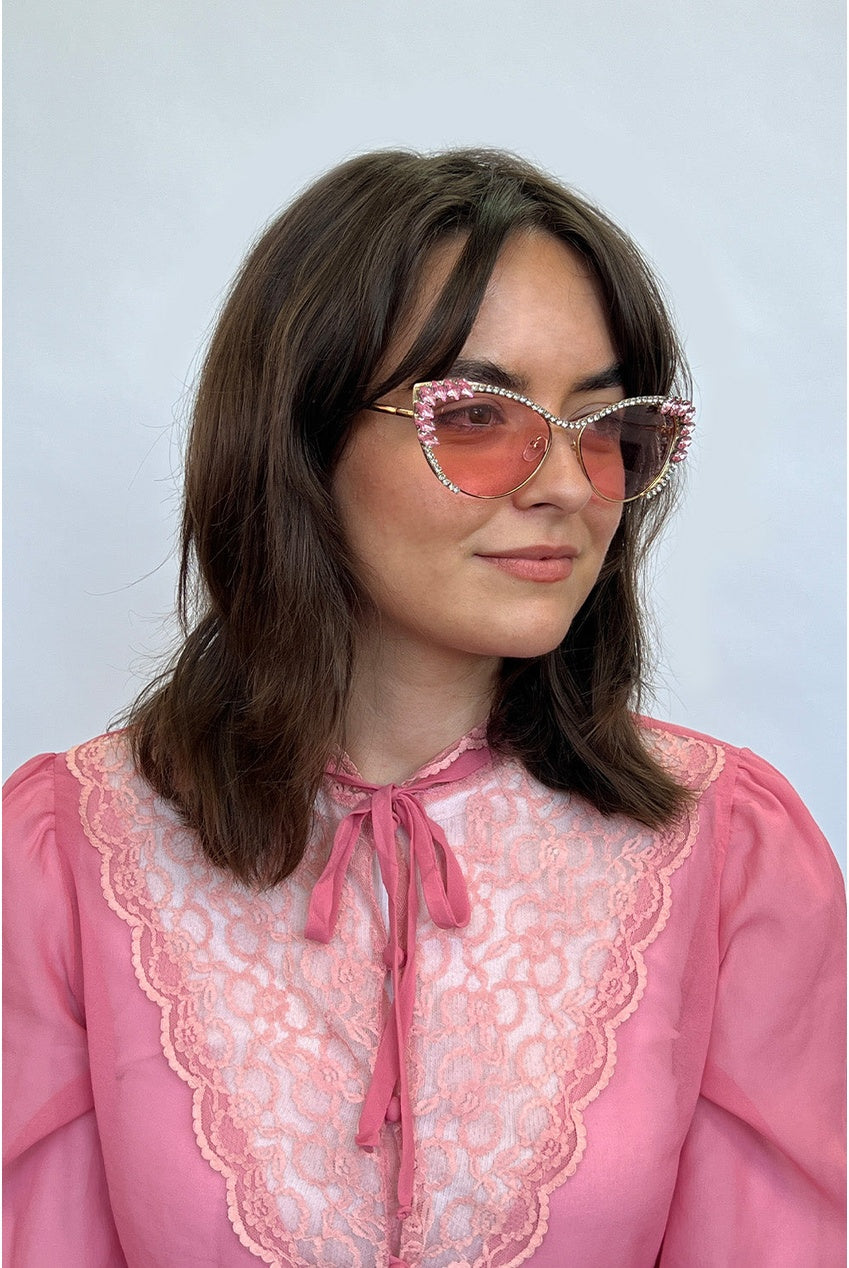 Cat-Eye Diamante Sunglasses In Pink SG2503609