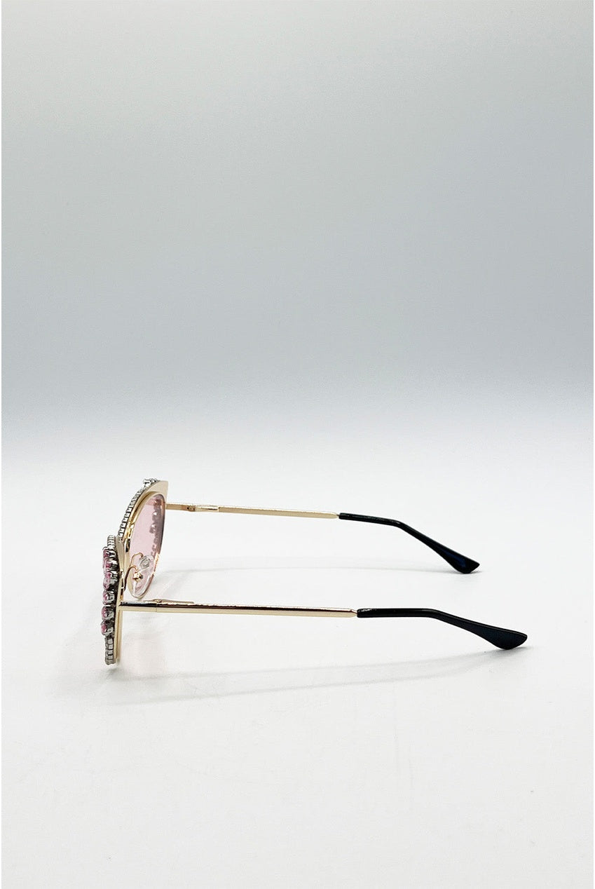 Cat-Eye Diamante Sunglasses In Pink SG2503609