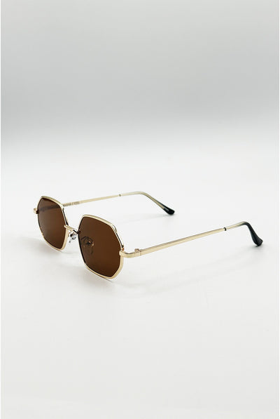 Brown - Oval Geometric Metal Frame Sunglasses In Gold Brown by SVNX