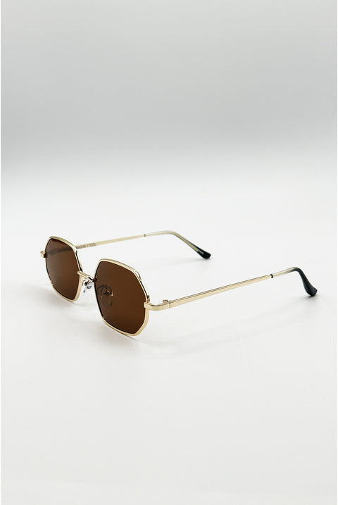 Oval Geometric Metal Frame Sunglasses In Gold Brown by SVNX