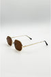 Oval Geometric Metal Frame Sunglasses In Gold Brown by SVNX