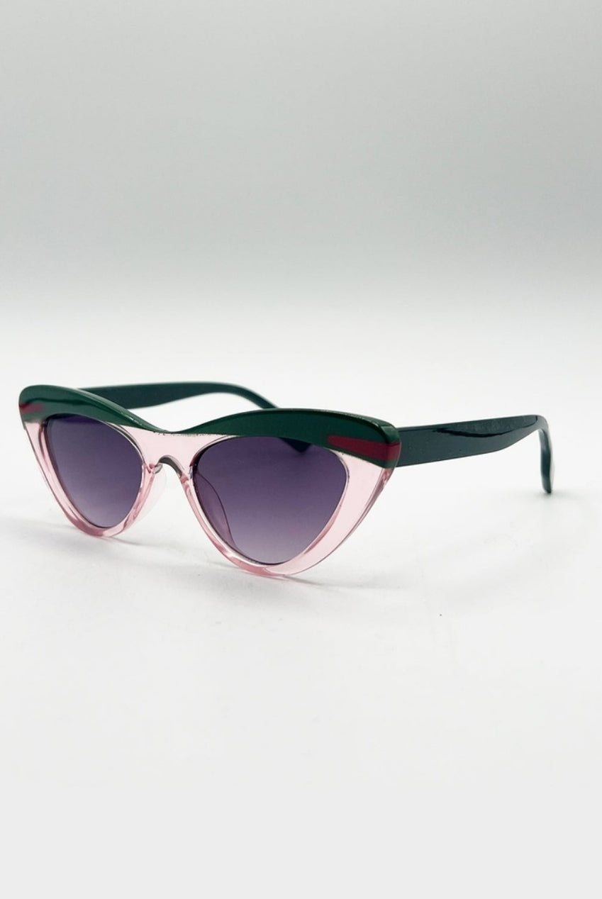 Two Tone Cat-Eye Sunglasses In Pink Green SG2510009