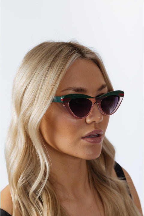 Two Tone Cat-Eye Sunglasses In Pink Green by SVNX