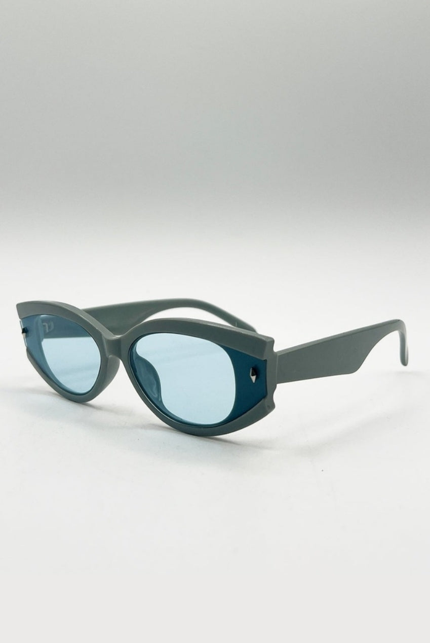 Oval Rectangular Vintage Sunglasses In Blue SG2510120