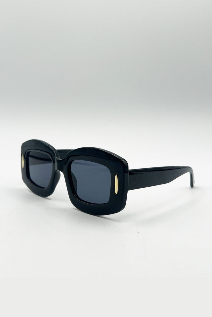 Oversized Chunky Rectangle Sunglasses In Black SG2510202