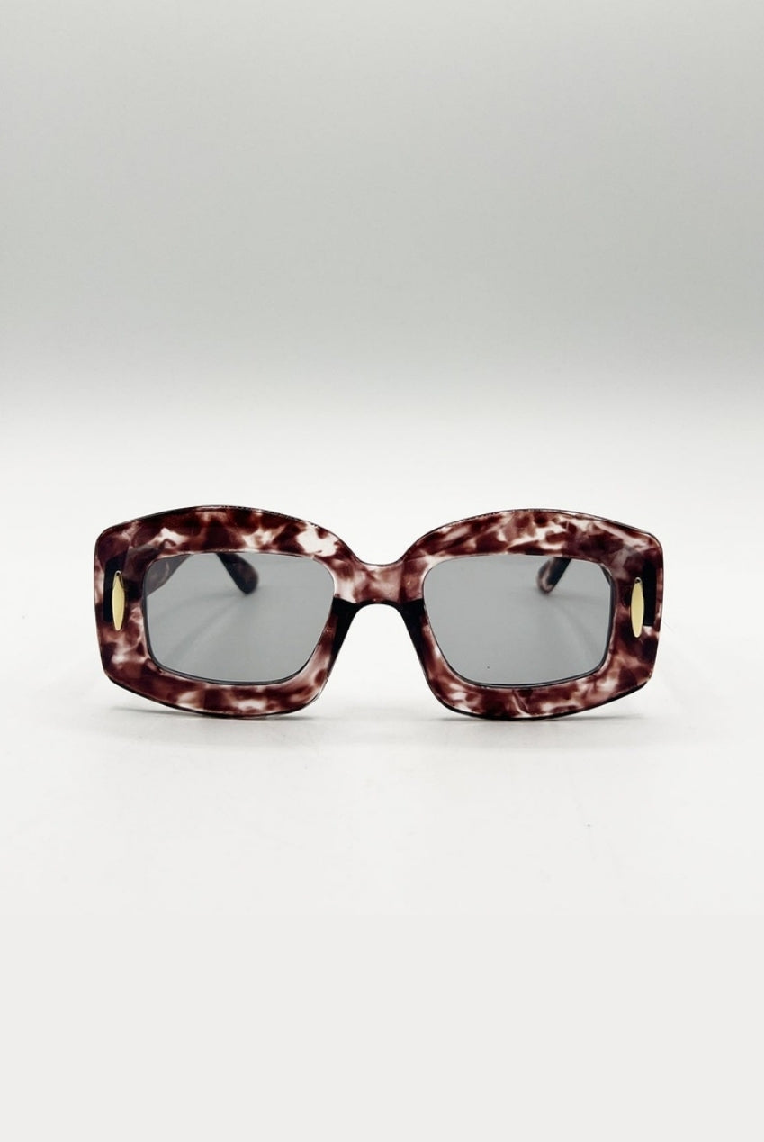 Oversized Chunky Rectangle Sunglasses In Brown Multi SG2510206