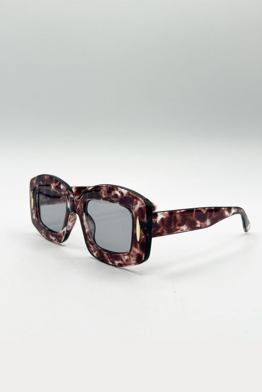 Oversized Chunky Rectangle Sunglasses In Brown Multi SG2510206
