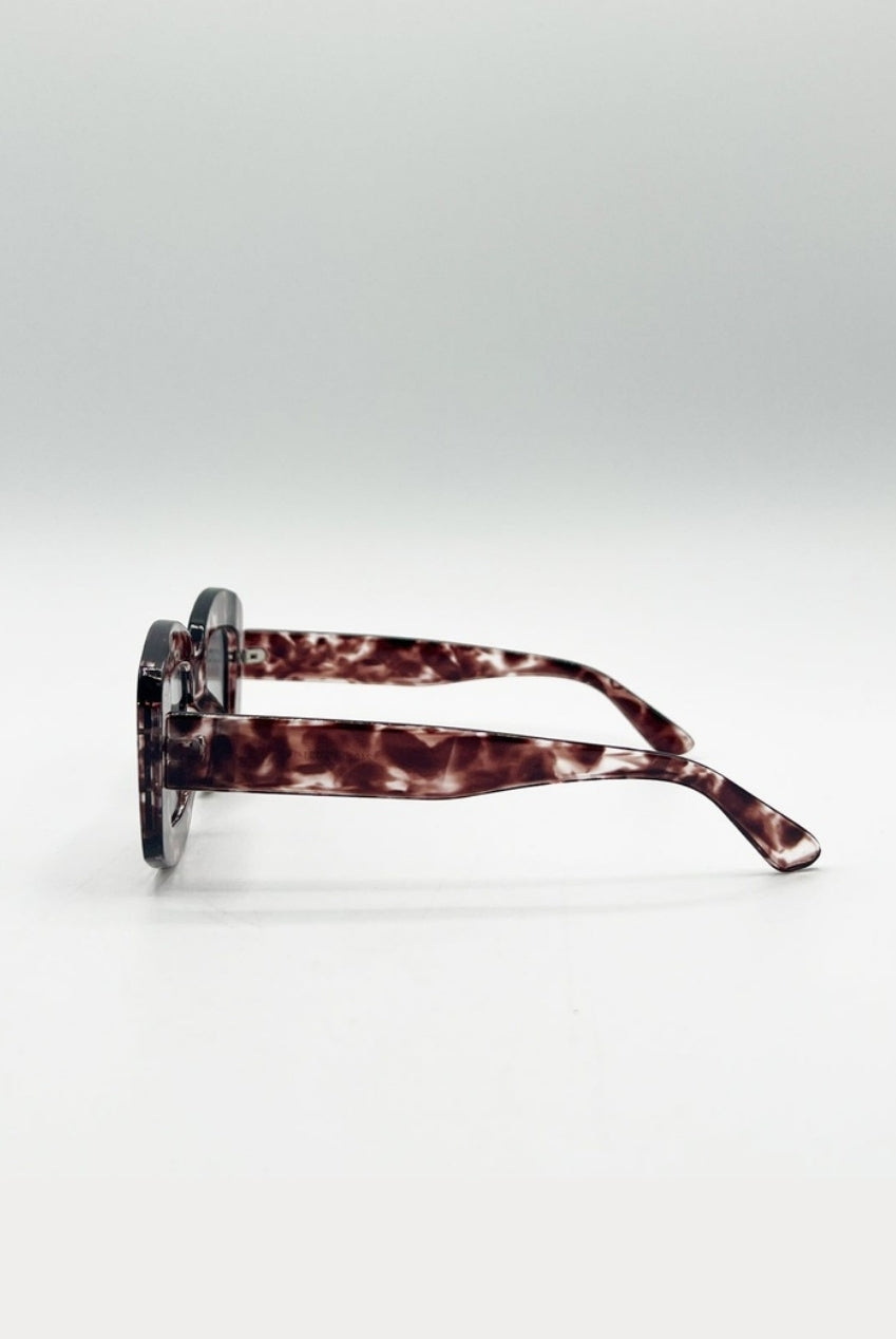 Oversized Chunky Rectangle Sunglasses In Brown Multi SG2510206