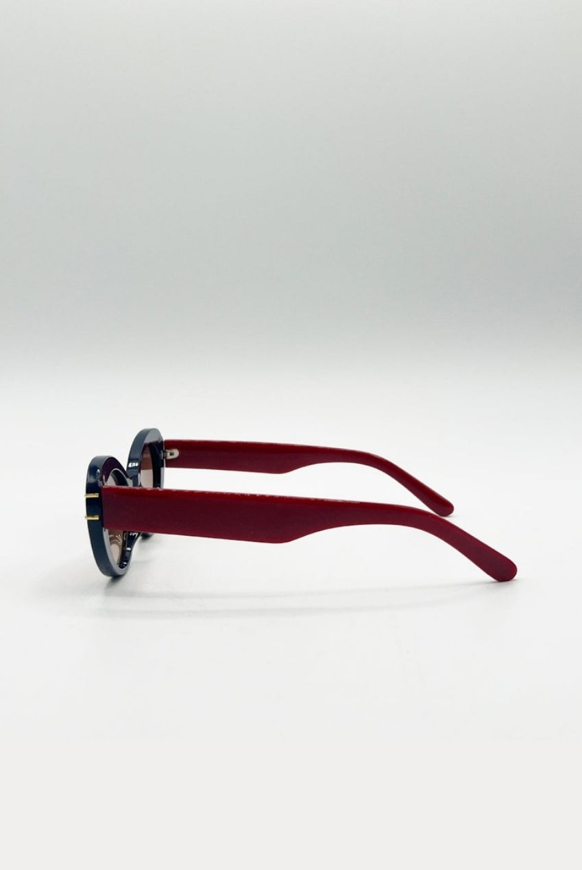 Oval Cat-Eye Sunglasses In Navy Red SG2510415