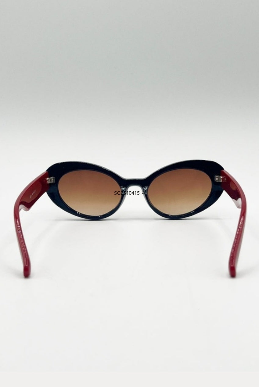 Oval Cat-Eye Sunglasses In Navy Red SG2510415