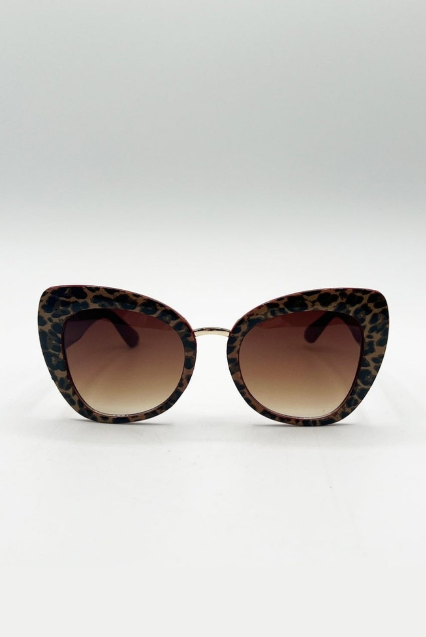 Oversized Cat-Eye Sunglasses In Brown Red SG2510610