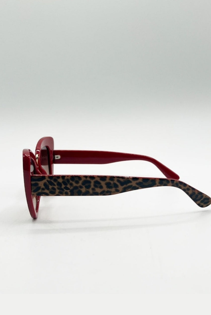 Oversized Cat-Eye Sunglasses In Brown Red SG2510610