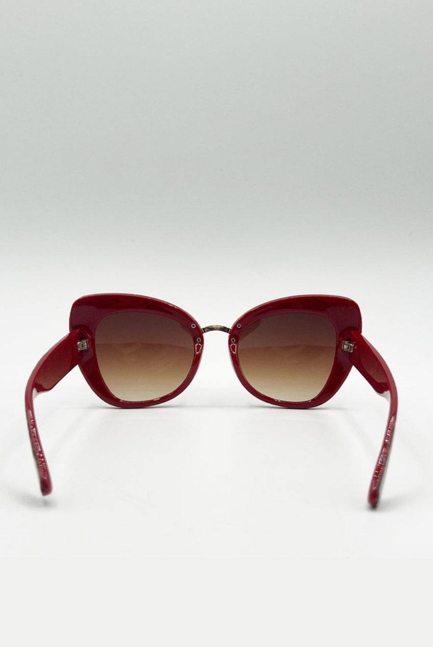 Oversized Cat-Eye Sunglasses In Brown Red SG2510610