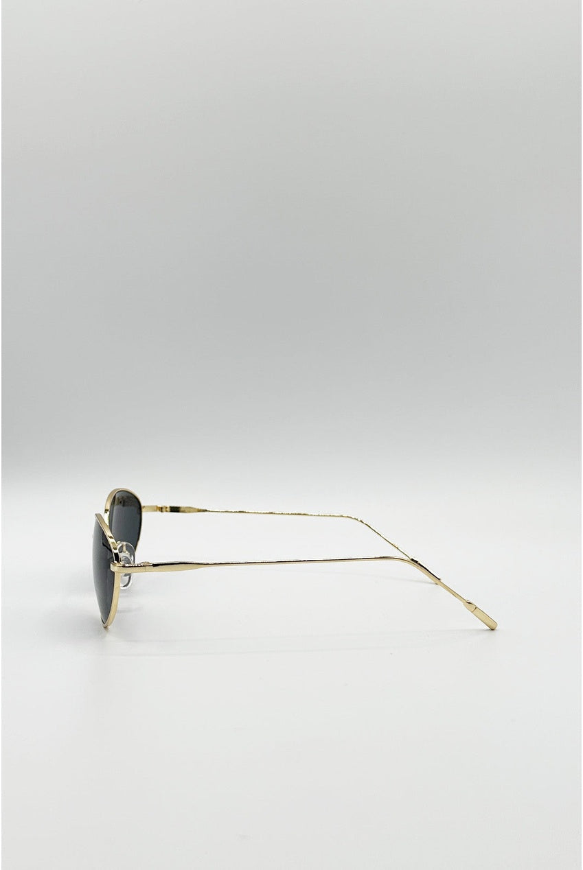 Metal Oval Cat Eye Sunglasses In Black SG2600002