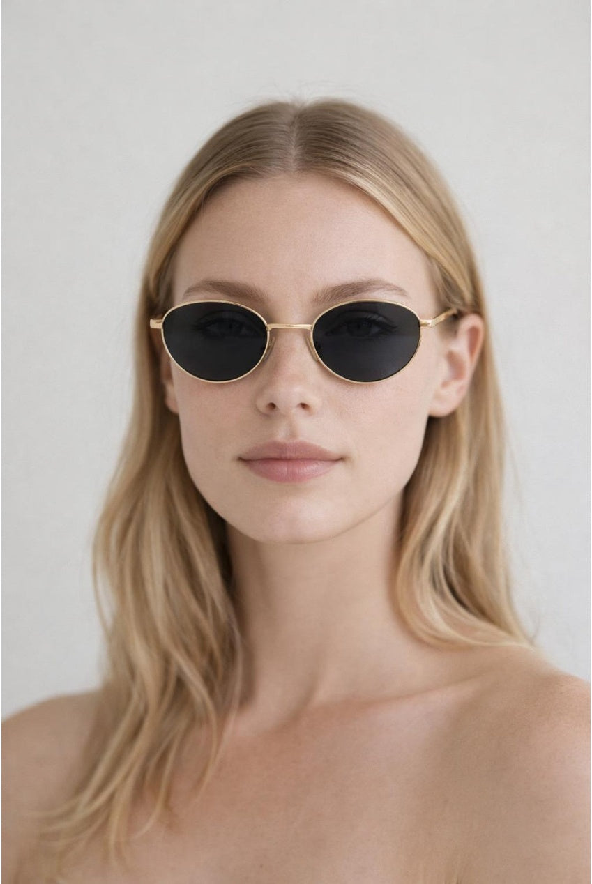 Metal Oval Cat Eye Sunglasses In Black SG2600002