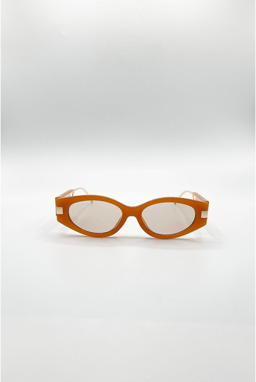 Oval Metal Detail Sunglasses In Orange SG2600213