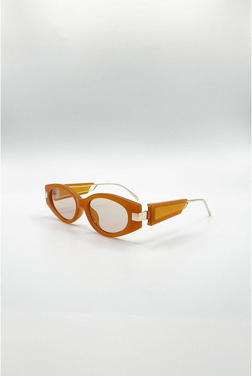 Oval Metal Detail Sunglasses In Orange SG2600213