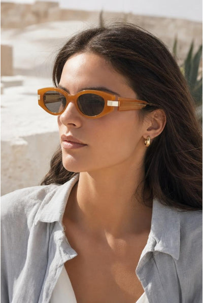 Orange - Oval Metal Detail Sunglasses In Orange by SVNX