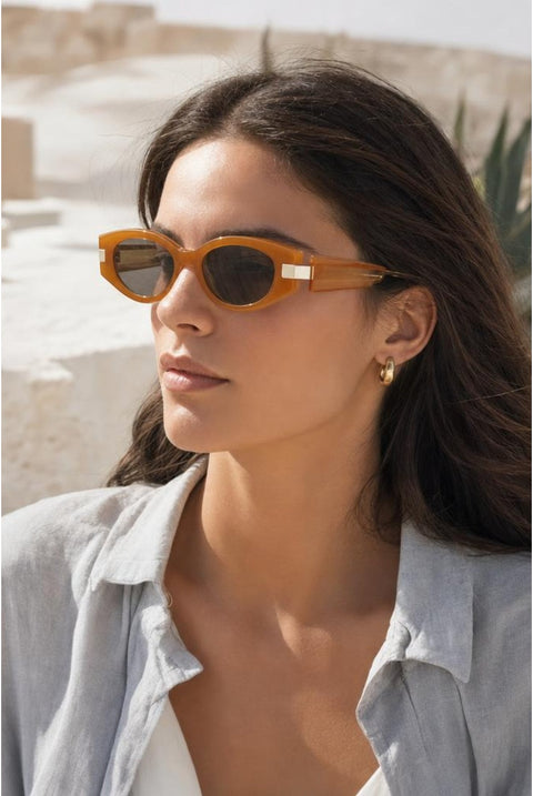 Oval Metal Detail Sunglasses In Orange by SVNX