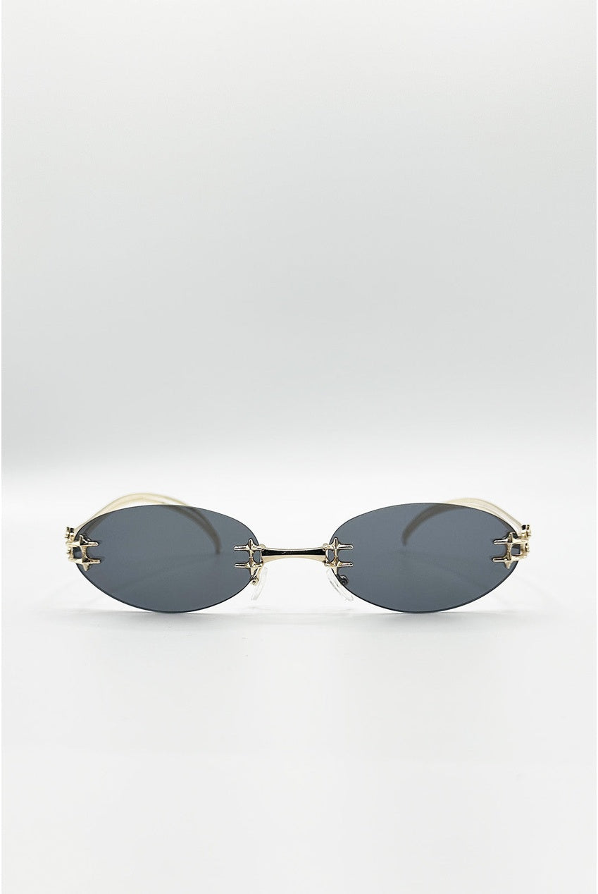 Rimless Oval Sunglasses In Black SG2600502