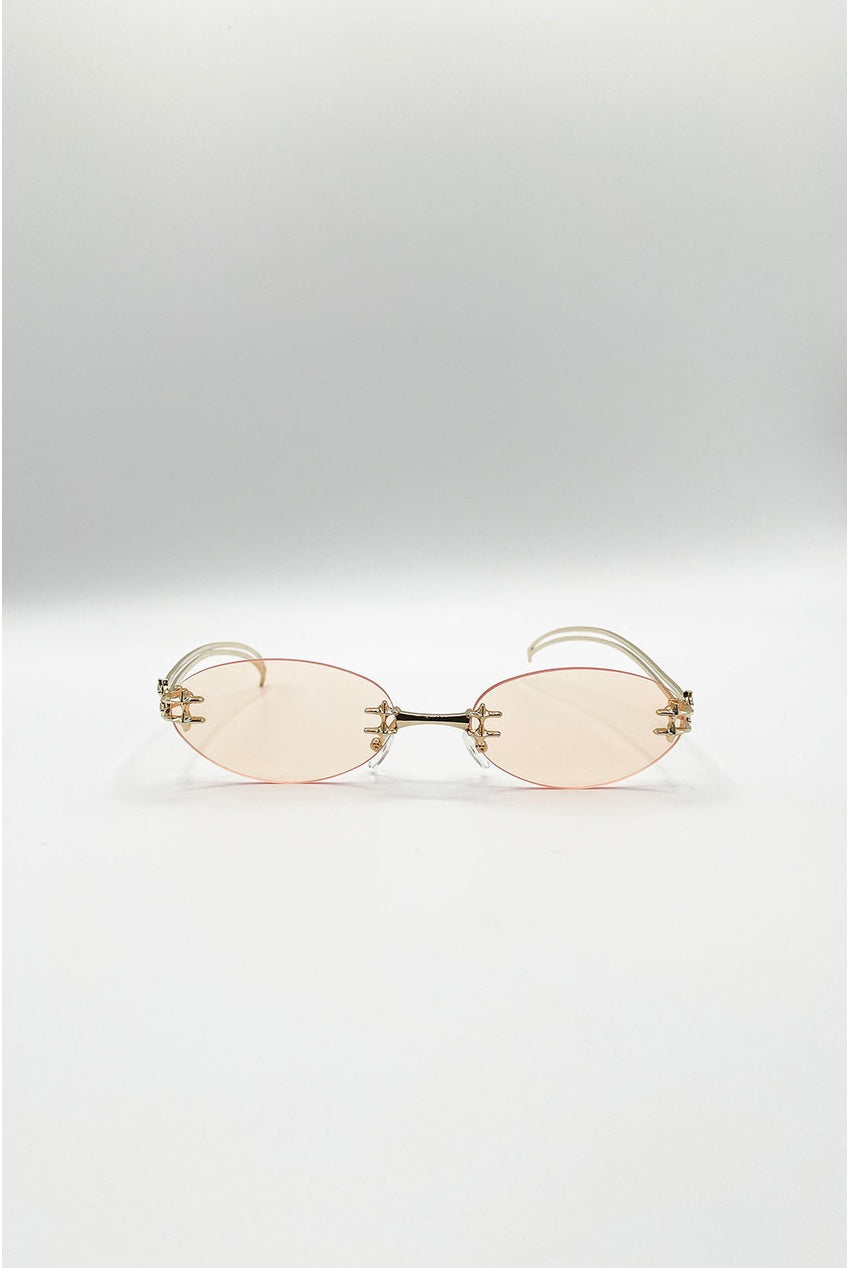 Rimless Oval Sunglasses In Brown SG2600506