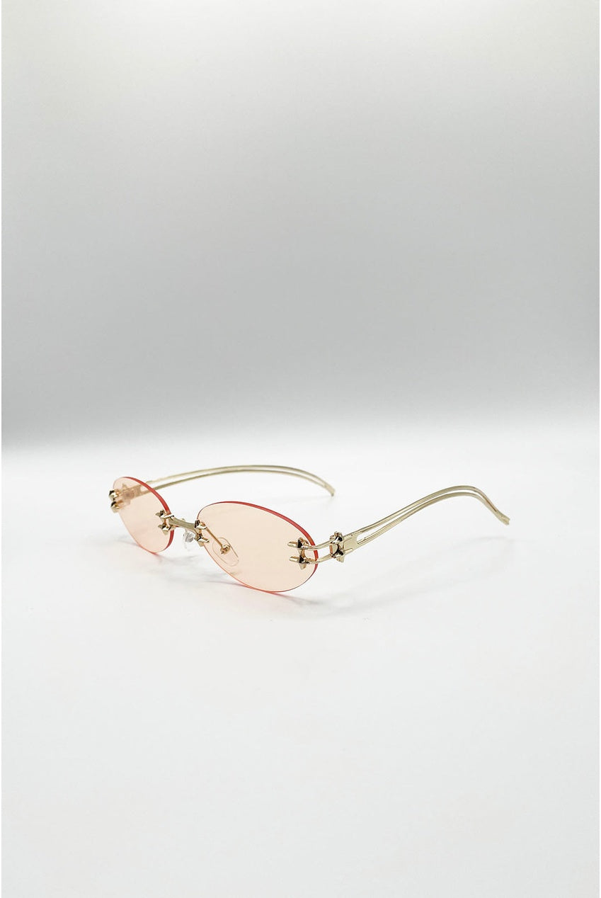 Rimless Oval Sunglasses In Brown SG2600506
