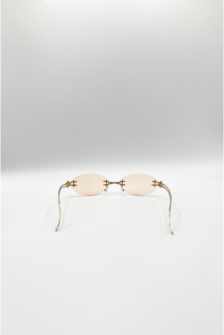 Rimless Oval Sunglasses In Brown SG2600506
