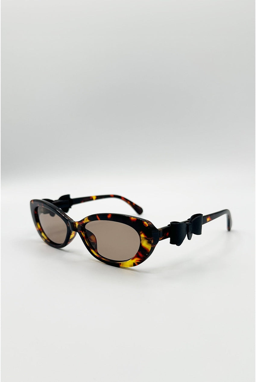 Bow Side Detail Sunglasses In Tortoiseshell - Removeable Bow SG2601005