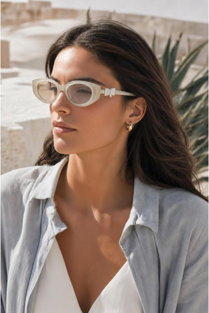 Bow Side Detail Sunglasses In Nude - Removeable Bow SG2601034