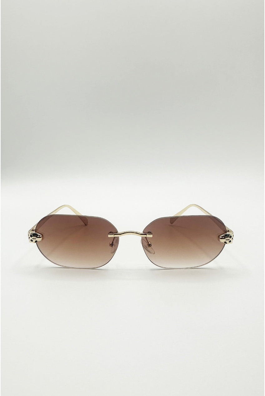 Jaguar Detail Rimless Sunglasses In Brown SG2601106