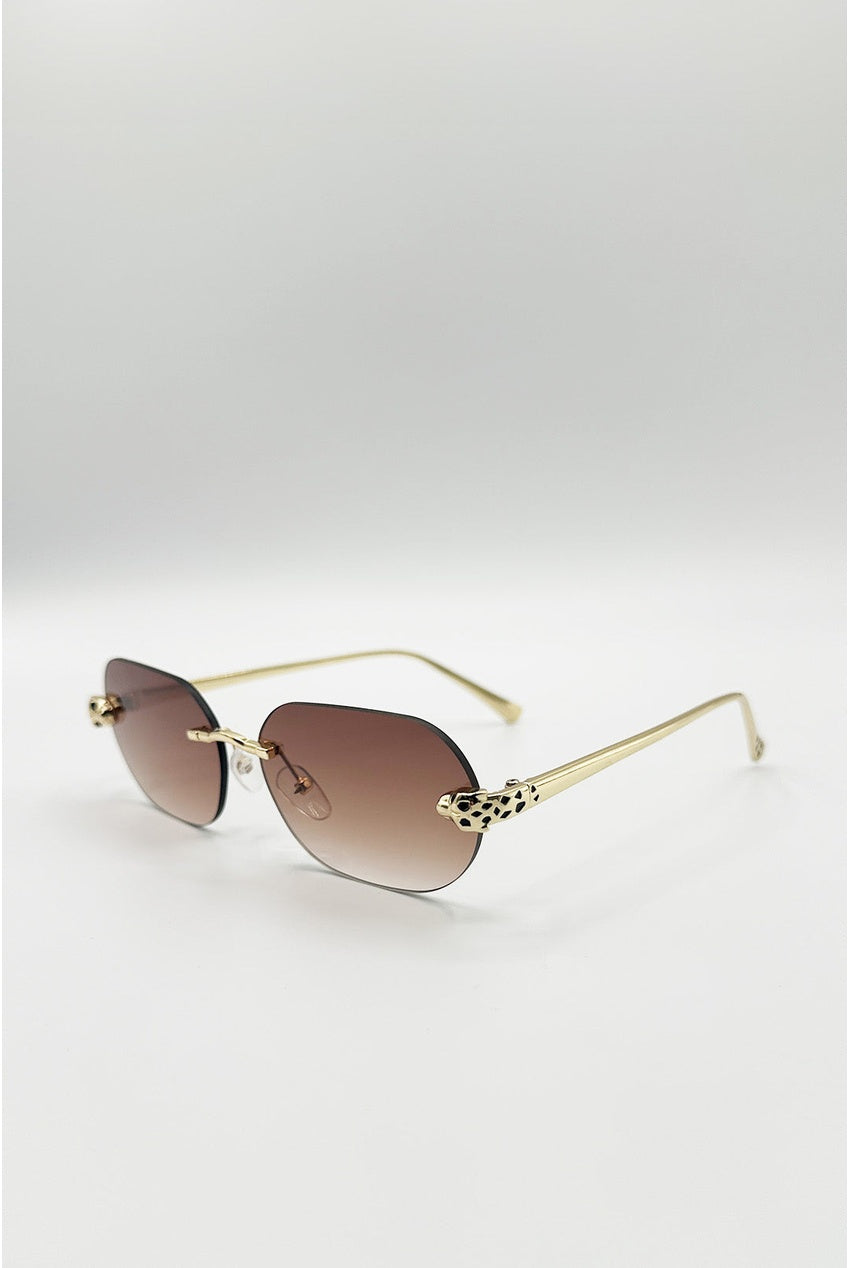 Jaguar Detail Rimless Sunglasses In Brown SG2601106