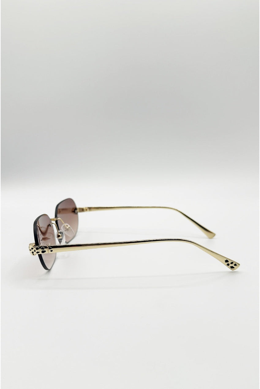 Jaguar Detail Rimless Sunglasses In Brown SG2601106